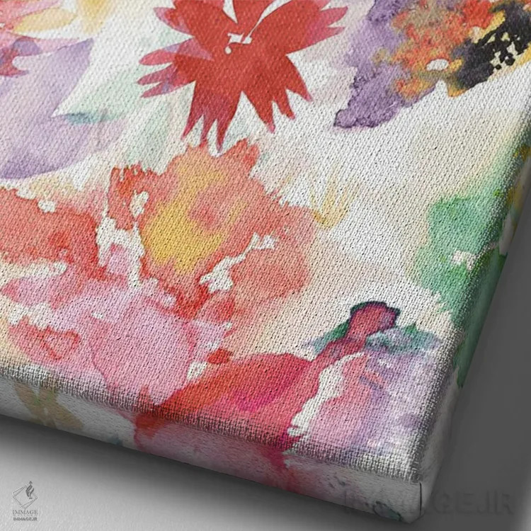 تابلو دکوراتیو گل های بزرگ آبرنگی رنگارنگ اثر نینولا دیزاین - نمای نزدیک بافت بوم