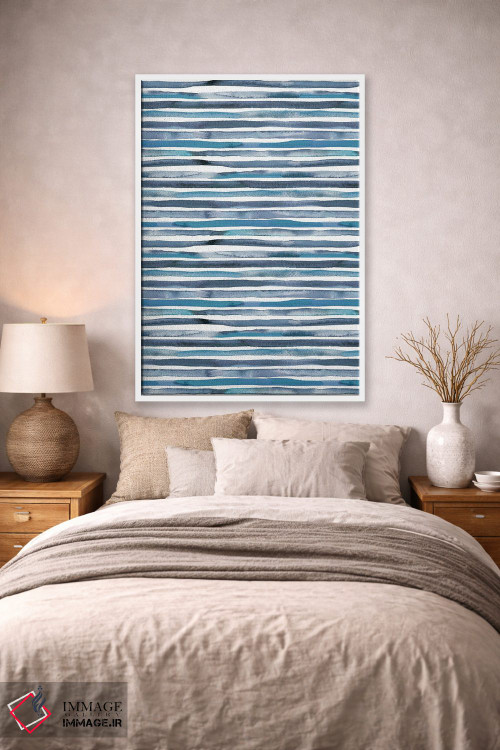 تابلو انتزاعی راه راه های آبرنگی آبی اثر نینولا دیزاین - D1W
