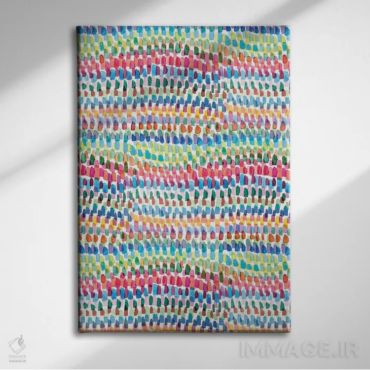 تابلو انتزاعی خطوط راه راه هنری رنگارنگ اثر نینولا دیزاین - نمای روبهرو روی دیوار