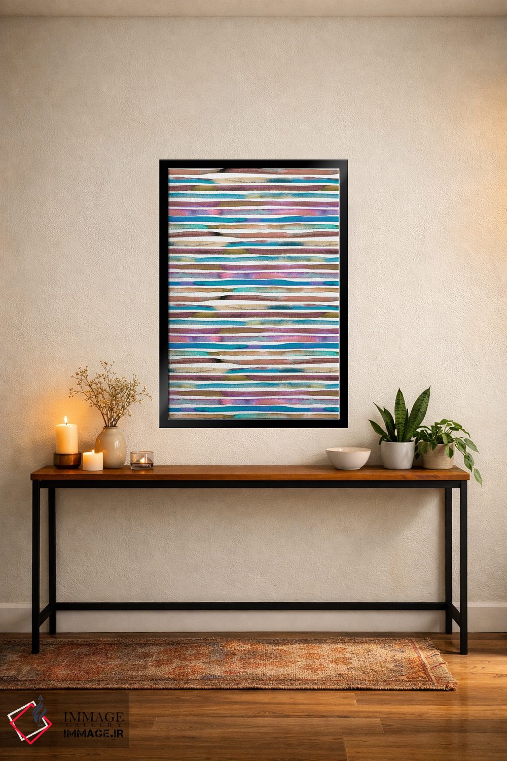 تابلو انتزاعی راه راه های آبرنگی آبی و بنفش اثر نینولا دیزاین - D5B