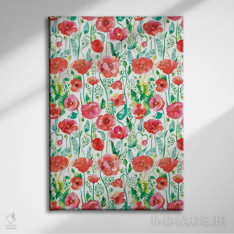 تابلو دکوراتیو شقایق های قرمز آبرنگی اثر نینولا دیزاین - نمای روبهرو روی دیوار