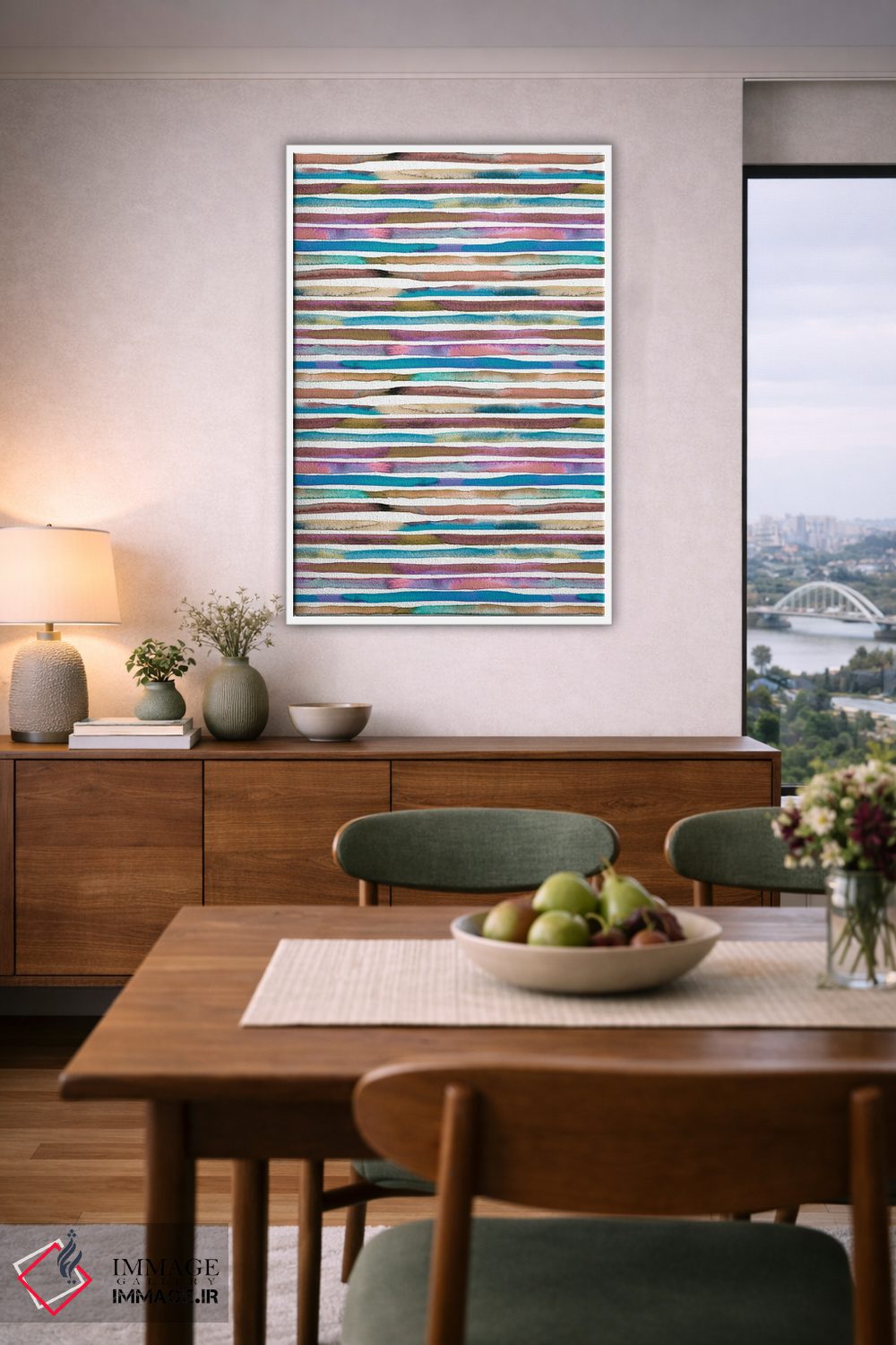 تابلو انتزاعی راه راه های آبرنگی آبی و بنفش اثر نینولا دیزاین - D6W