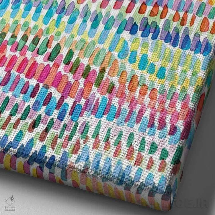 تابلو انتزاعی خطوط راه راه هنری رنگارنگ اثر نینولا دیزاین - نمای نزدیک بافت بوم