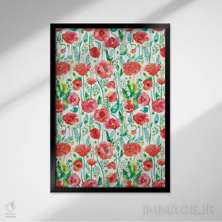 تابلو دکوراتیو شقایق های قرمز آبرنگی اثر نینولا دیزاین - نمای قابدار مشکی