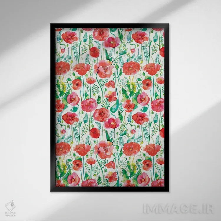تابلو دکوراتیو شقایق های قرمز آبرنگی اثر نینولا دیزاین - نمای قابدار مشکی
