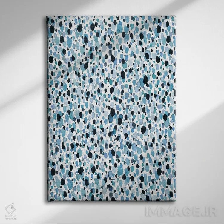 تابلو انتزاعی نقاط آبی دل انگیز اثر نینولا دیزاین - نمای روبهرو روی دیوار