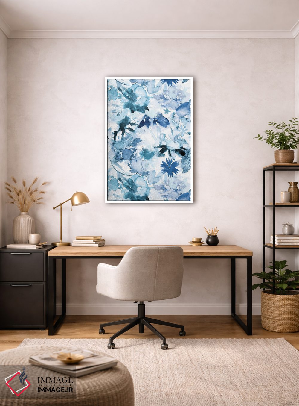 تابلو مدرن گل های بزرگ آبرنگی نیلی اثر نینولا دیزاین - D3W