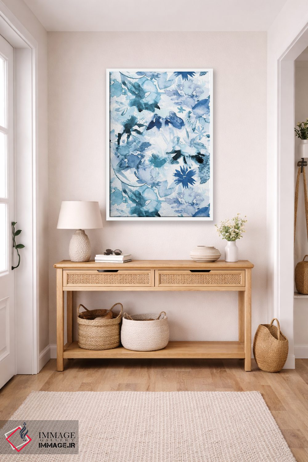 تابلو مدرن گل های بزرگ آبرنگی نیلی اثر نینولا دیزاین - D5W