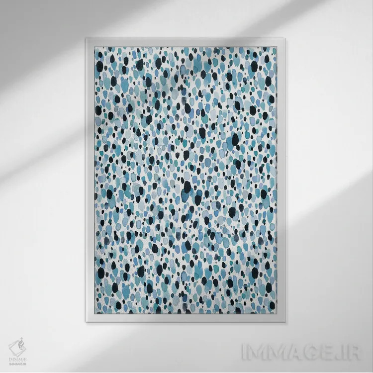 تابلو انتزاعی نقاط آبی دل انگیز اثر نینولا دیزاین - نمای قابدار سفید