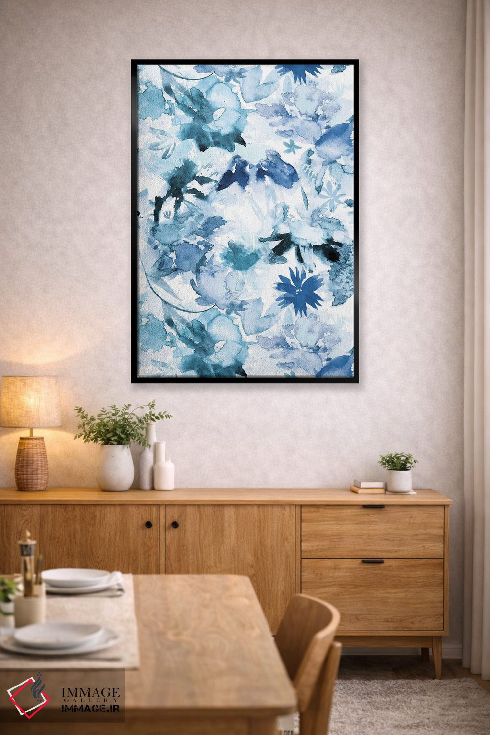 تابلو مدرن گل های بزرگ آبرنگی نیلی اثر نینولا دیزاین - D4B