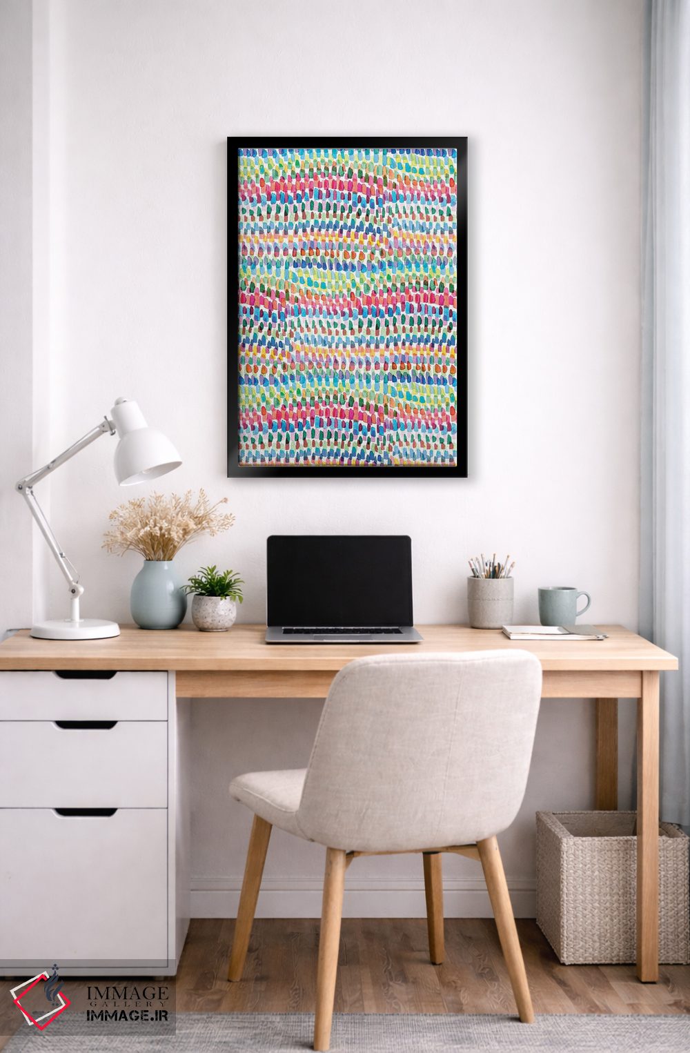 تابلو انتزاعی خطوط راه راه هنری رنگارنگ اثر نینولا دیزاین - D6B