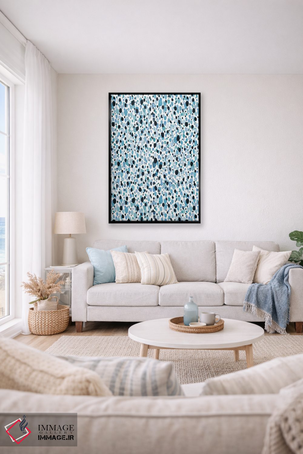 تابلو انتزاعی نقاط آبی دل انگیز اثر نینولا دیزاین - D1B