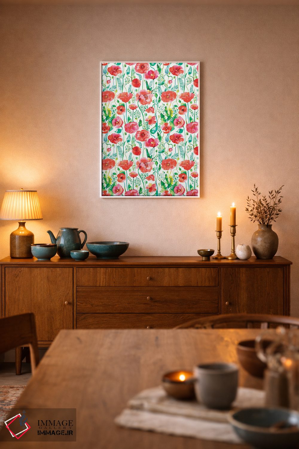 تابلو دکوراتیو شقایق های قرمز آبرنگی اثر نینولا دیزاین - D6W