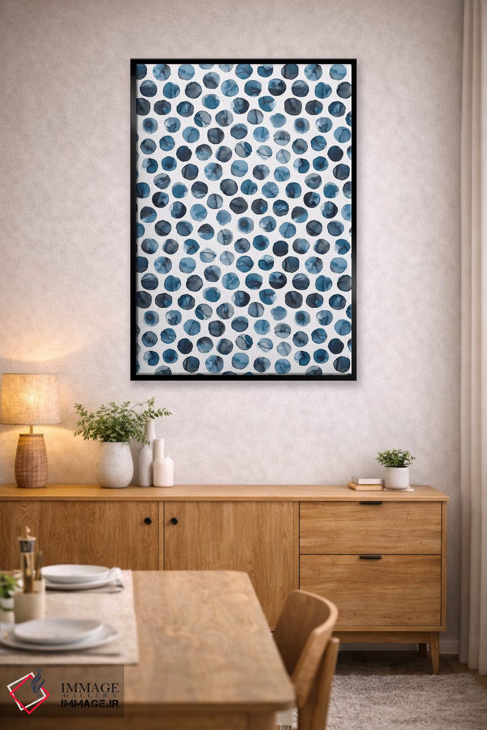 تابلو دکوراتیو مهره ها و نقطه های جوهری رنگارنگ آبی اثر نینولا دیزاین - D5B