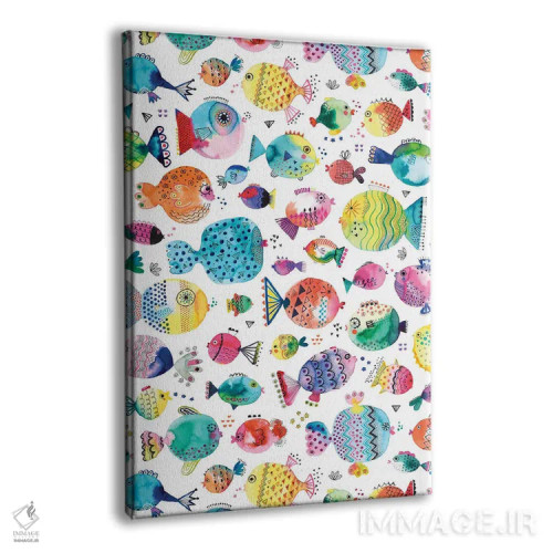 تابلو دکوراتیو ماهی های بادکنکی بامزه با آبرنگ چندرنگ اثر نینولا دیزاین - نمای پرسپکتیو محصول