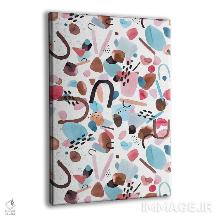 تابلو انتزاعی قطعات هندسی آبرنگی آبی و صورتی اثر نینولا دیزاین - نمای پرسپکتیو محصول