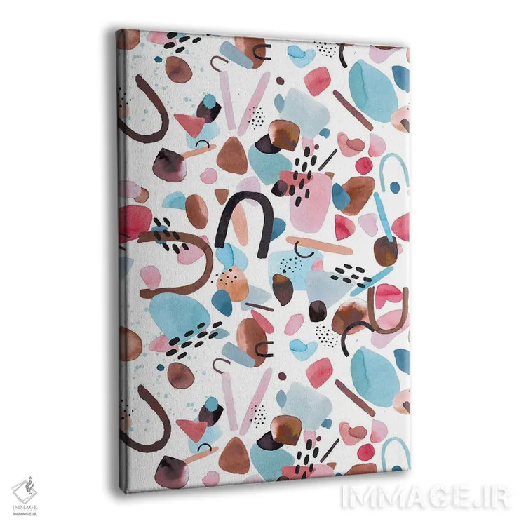 تابلو انتزاعی قطعات هندسی آبرنگی آبی و صورتی اثر نینولا دیزاین - نمای پرسپکتیو محصول