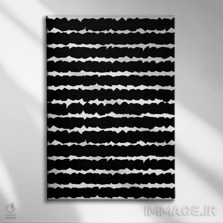 تابلو انتزاعی خطوط هندسی تک رنگ مشکی اثر نینولا دیزاین - نمای روبهرو روی دیوار