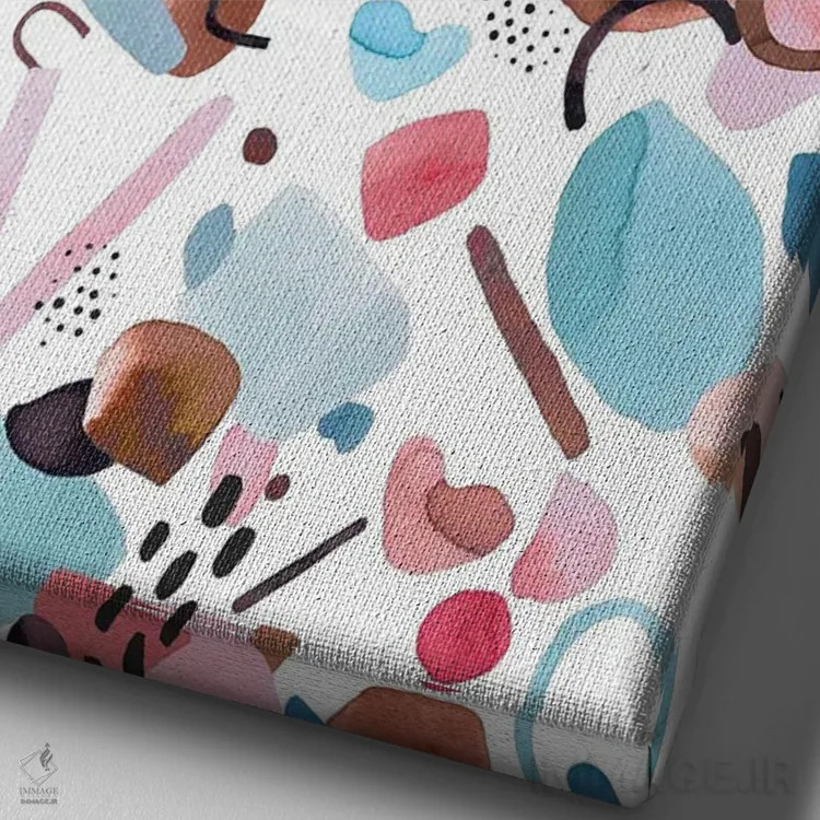 تابلو انتزاعی قطعات هندسی آبرنگی آبی و صورتی اثر نینولا دیزاین - نمای نزدیک بافت بوم