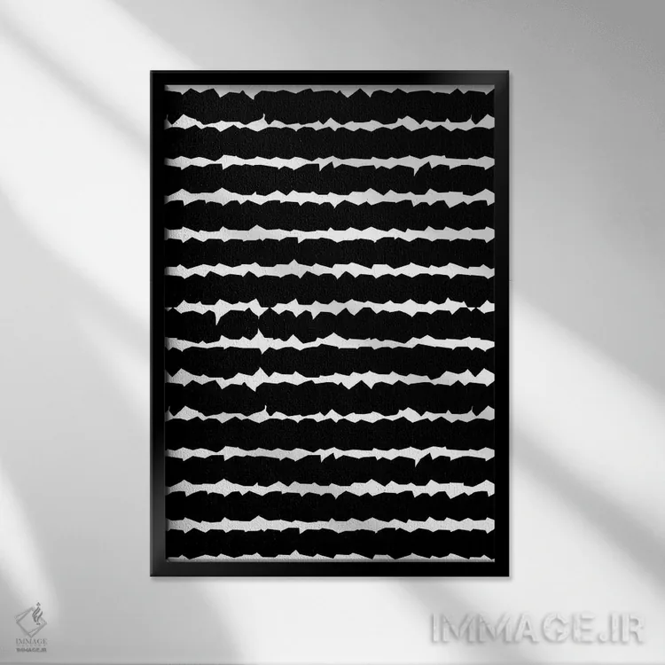 تابلو انتزاعی خطوط هندسی تک رنگ مشکی اثر نینولا دیزاین - نمای قابدار مشکی