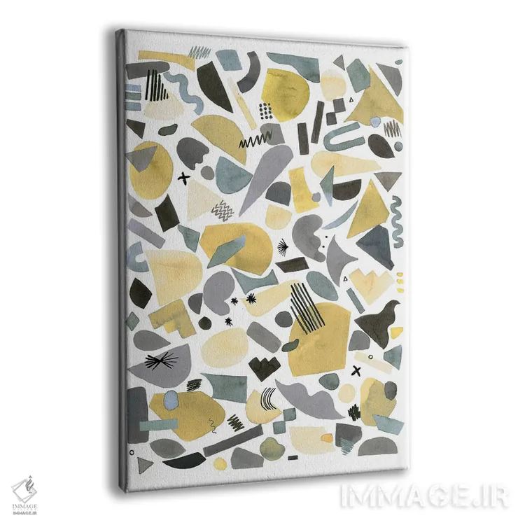 تابلو انتزاعی قطعات هندسی نقره ای و طلایی اثر نینولا دیزاین - نمای پرسپکتیو محصول