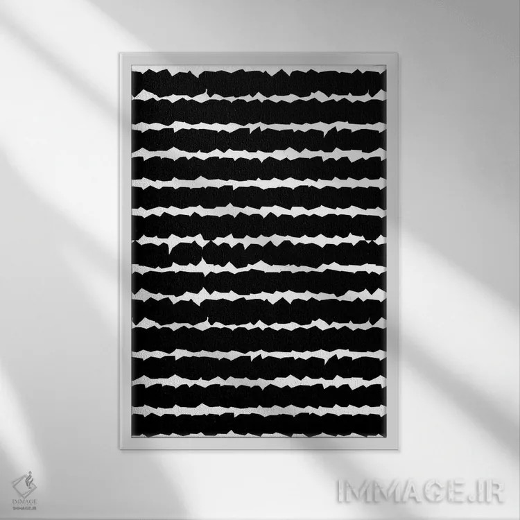تابلو انتزاعی خطوط هندسی تک رنگ مشکی اثر نینولا دیزاین - نمای قابدار سفید