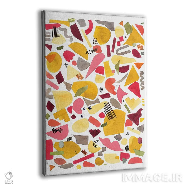 تابلو انتزاعی قطعات هندسی قرمز و زرد اثر نینولا دیزاین - نمای پرسپکتیو محصول