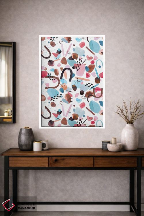 تابلو انتزاعی قطعات هندسی آبرنگی آبی و صورتی اثر نینولا دیزاین - D1W