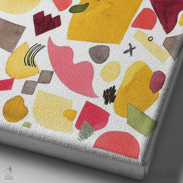 تابلو انتزاعی قطعات هندسی قرمز و زرد اثر نینولا دیزاین - نمای نزدیک بافت بوم