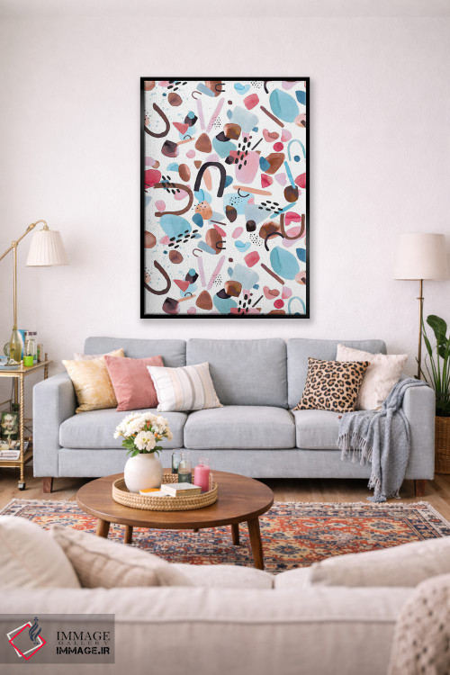 تابلو انتزاعی قطعات هندسی آبرنگی آبی و صورتی اثر نینولا دیزاین - D2B