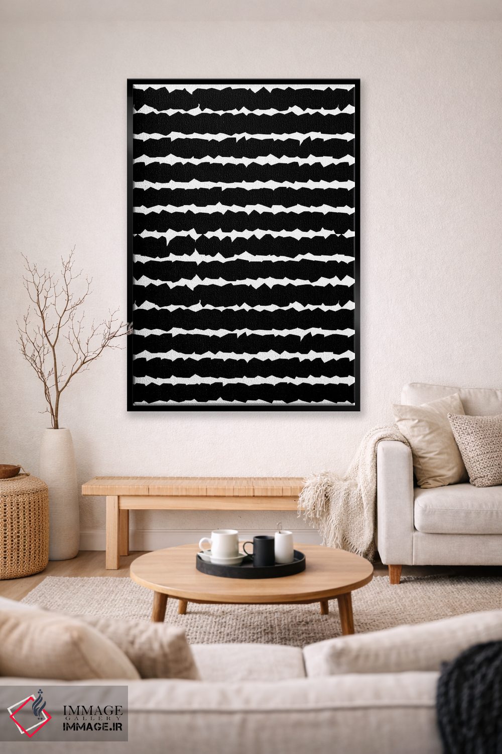 تابلو انتزاعی خطوط هندسی تک رنگ مشکی اثر نینولا دیزاین - D2B