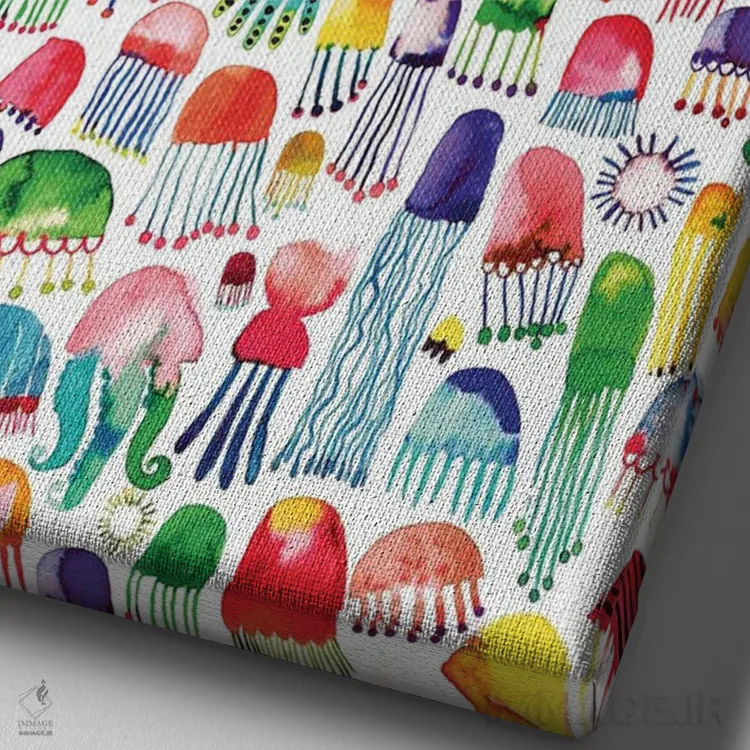 تابلو دکوراتیو عروس دریایی آبرنگی اثر نینولا دیزاین - نمای نزدیک بافت بوم