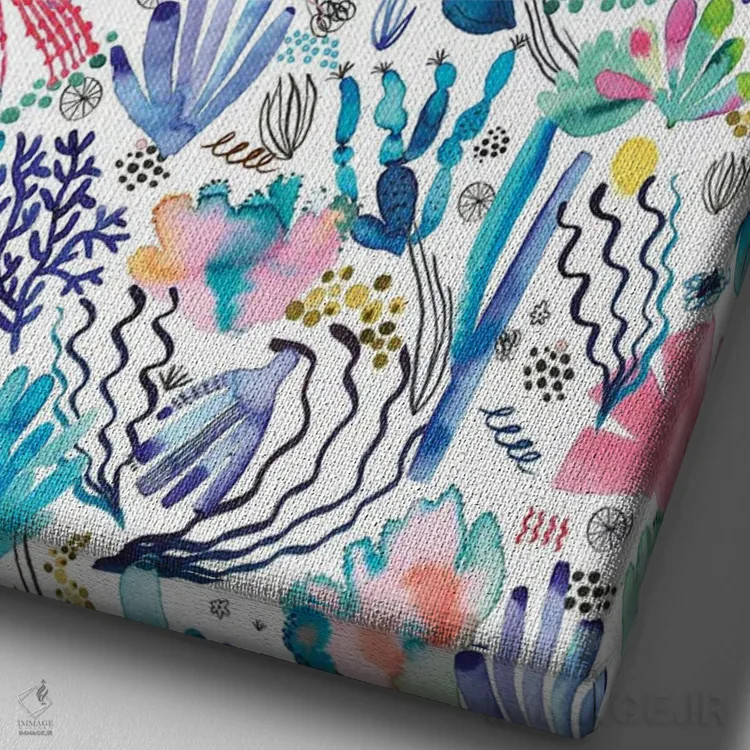 تابلو دکوراتیو صخره مرجانی آبرنگی چندرنگ اثر نینولا دیزاین - نمای نزدیک بافت بوم