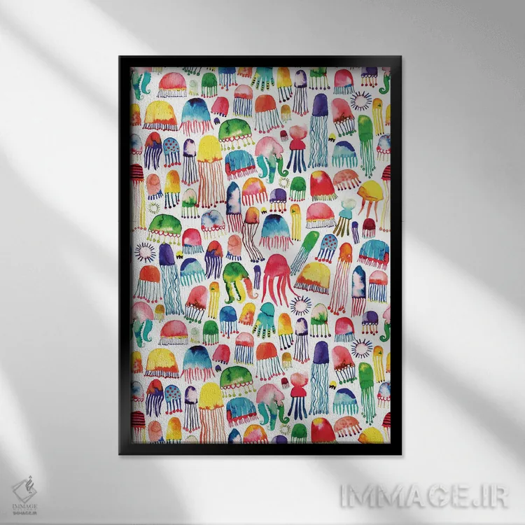 تابلو دکوراتیو عروس دریایی آبرنگی اثر نینولا دیزاین - نمای قابدار مشکی