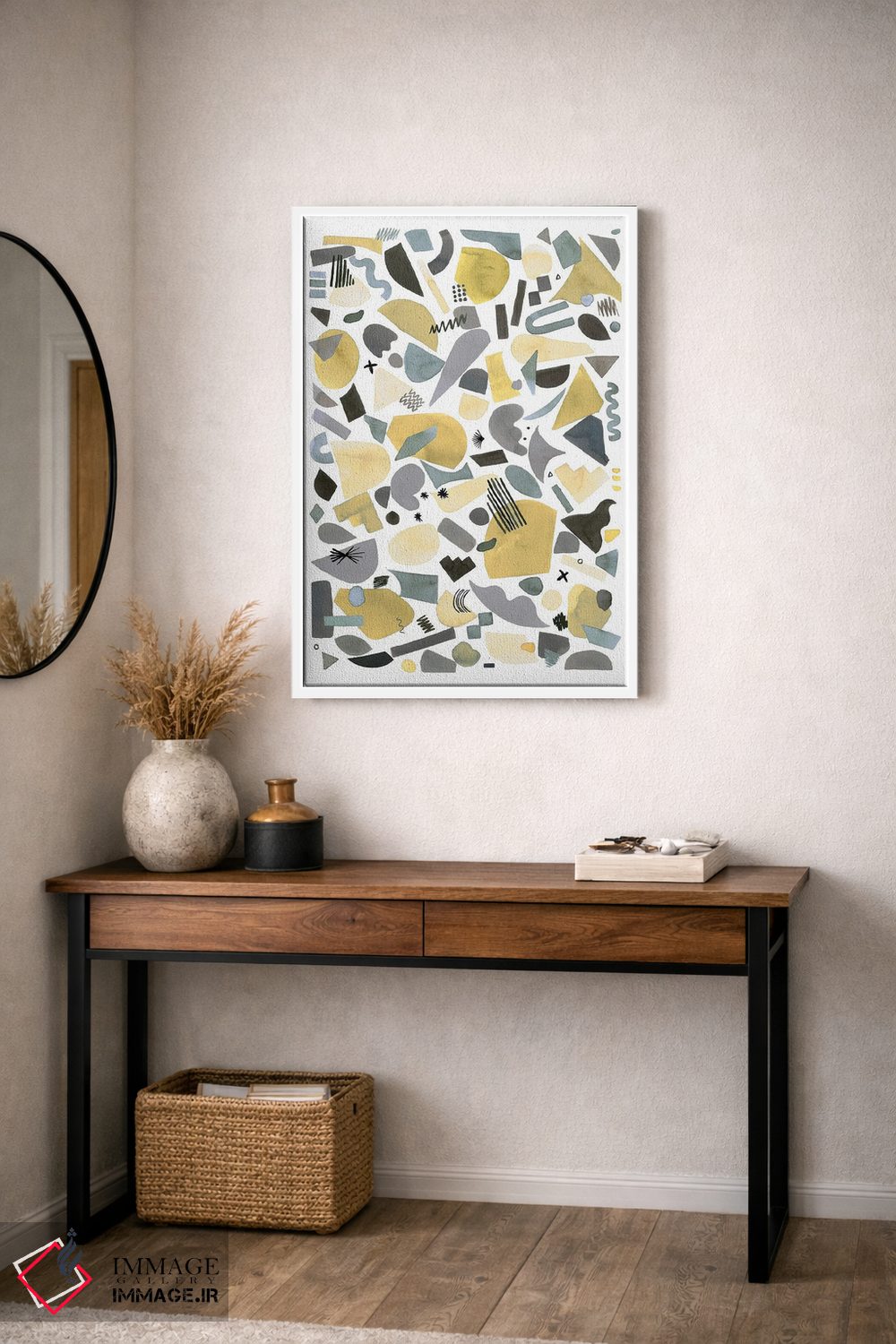 تابلو انتزاعی قطعات هندسی نقره ای و طلایی اثر نینولا دیزاین - D2W