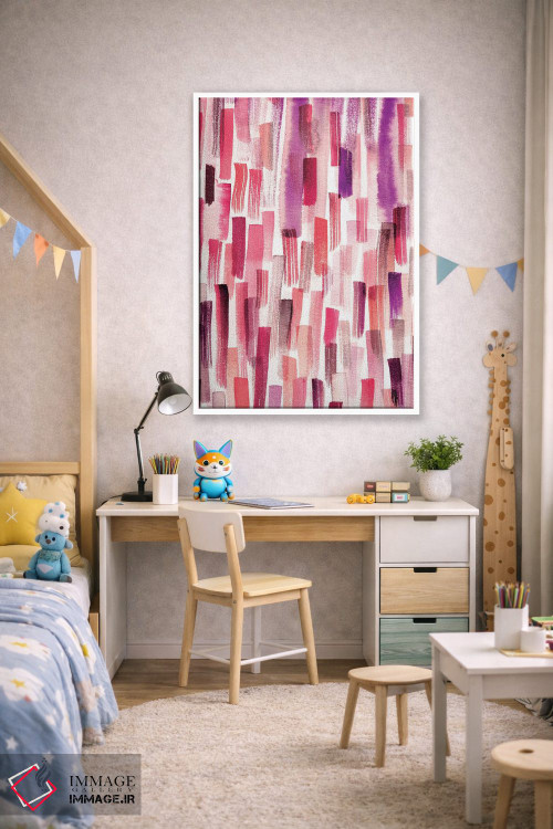 تابلو انتزاعی ضربه قلم های رنگی مرجانی اثر نینولا دیزاین - D1W