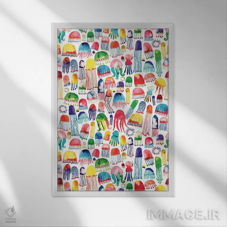 تابلو دکوراتیو عروس دریایی آبرنگی اثر نینولا دیزاین - نمای قابدار سفید