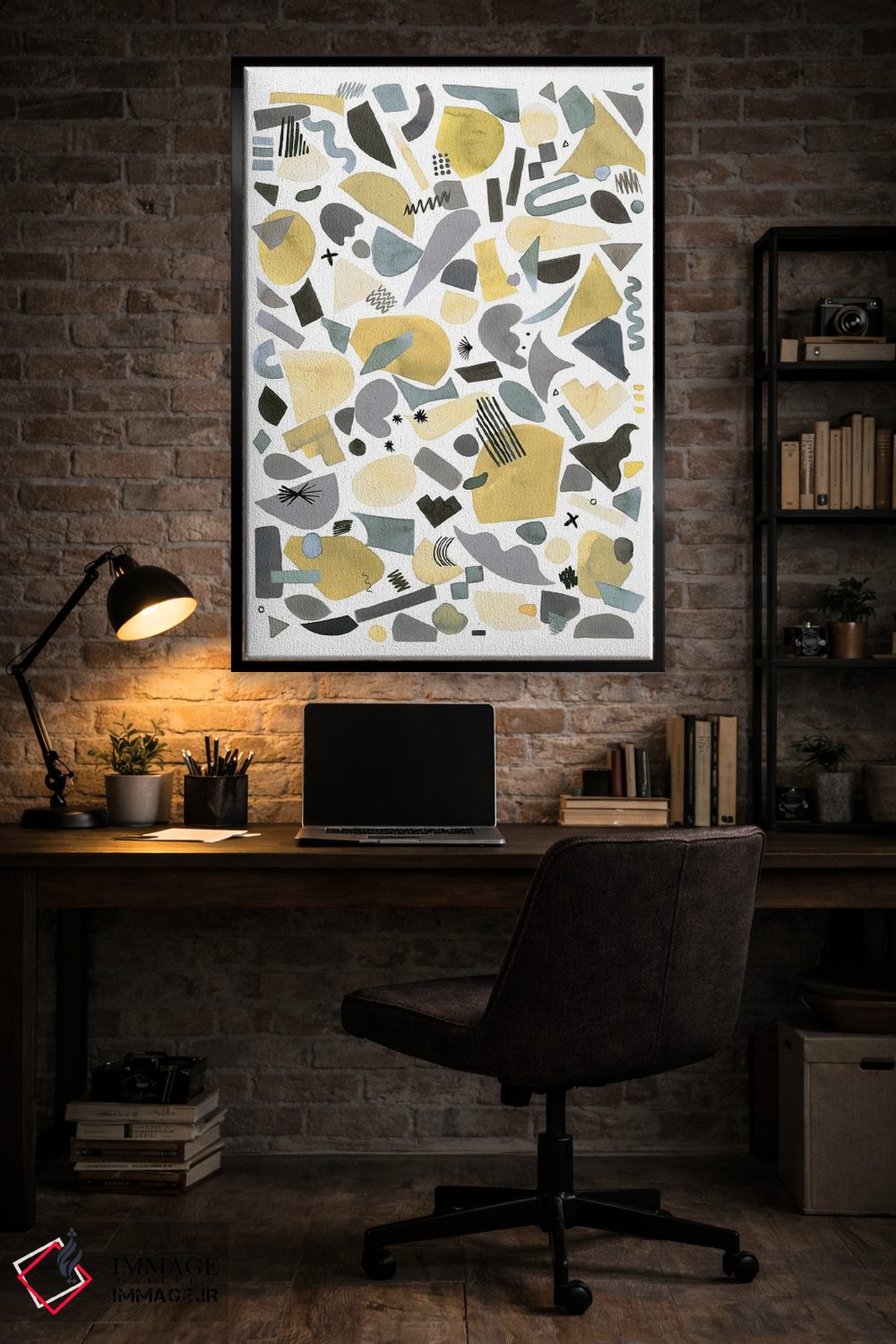 تابلو انتزاعی قطعات هندسی نقره ای و طلایی اثر نینولا دیزاین - D4B