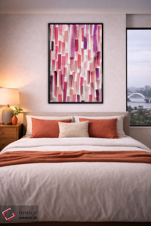 تابلو انتزاعی ضربه قلم های رنگی مرجانی اثر نینولا دیزاین - D5B