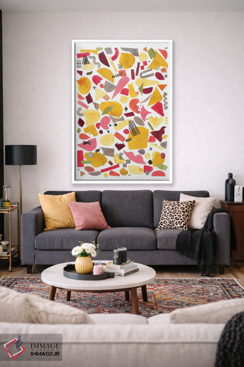تابلو انتزاعی قطعات هندسی قرمز و زرد اثر نینولا دیزاین - D1W