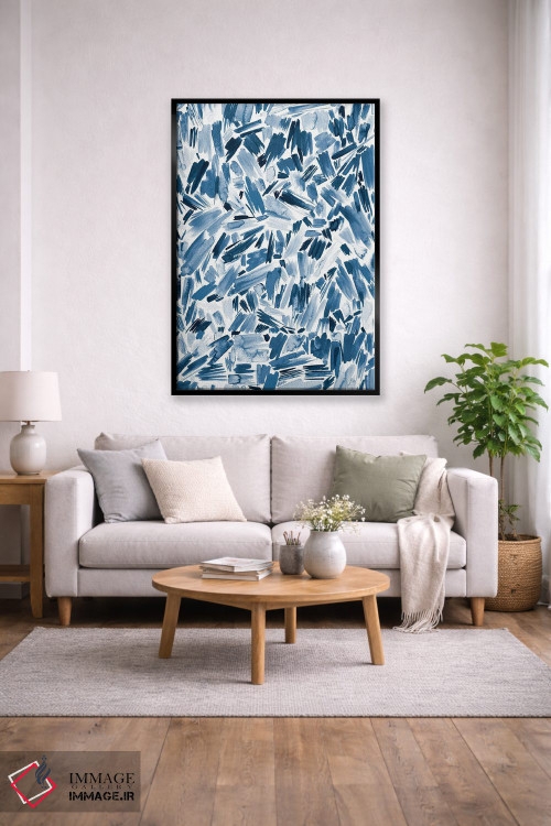 تابلو انتزاعی ضربه قلم های انتزاعی آبرنگی نیلی اثر نینولا دیزاین - D2B