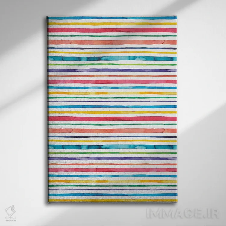 تابلو انتزاعی راه راه های آبرنگی چندرنگ اثر نینولا دیزاین - نمای روبهرو روی دیوار