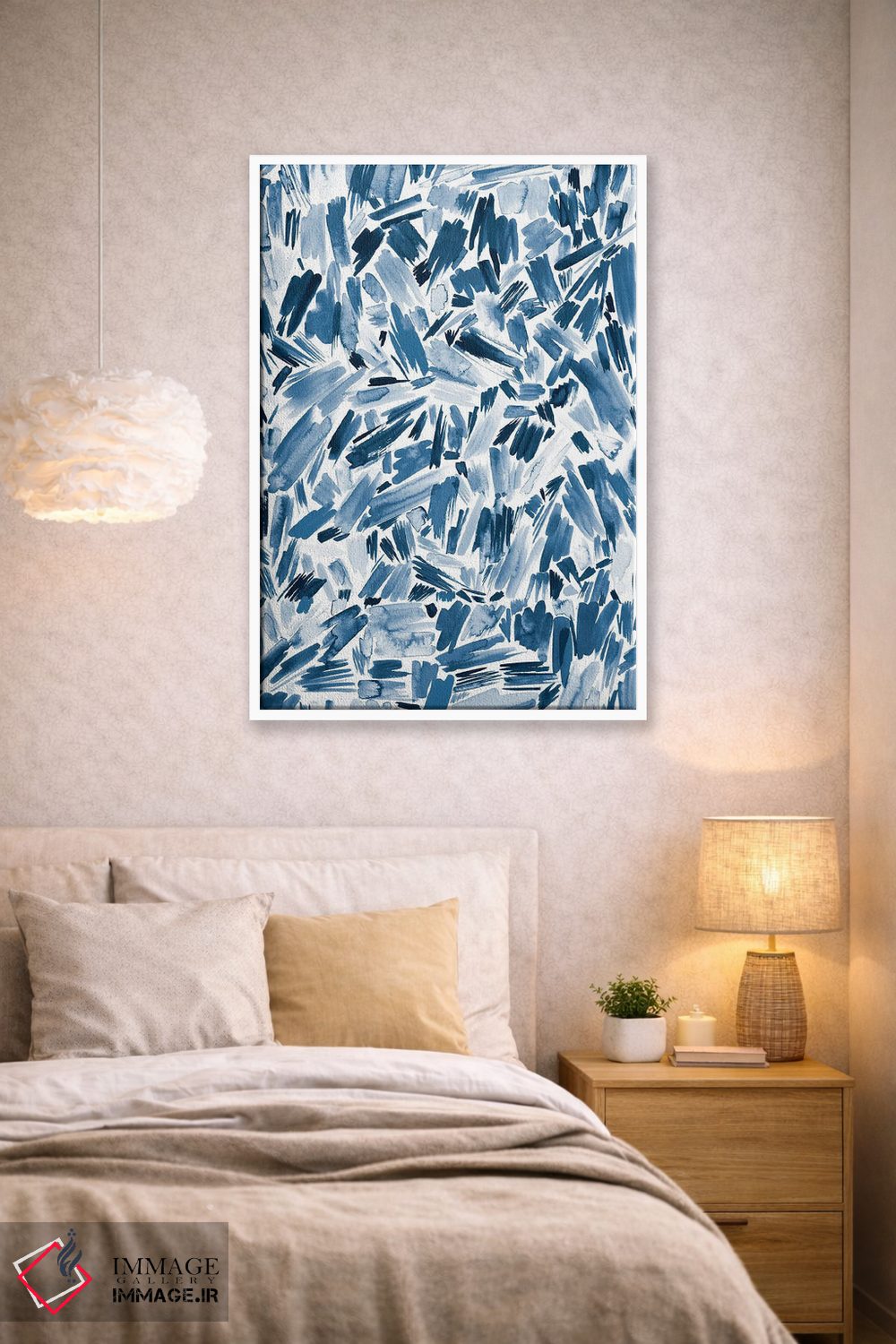 تابلو انتزاعی ضربه قلم های انتزاعی آبرنگی نیلی اثر نینولا دیزاین - D1W