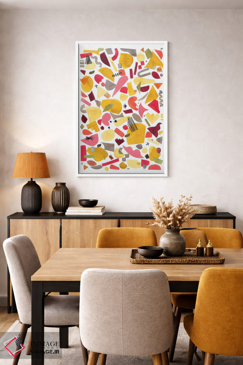 تابلو انتزاعی قطعات هندسی قرمز و زرد اثر نینولا دیزاین - D5W