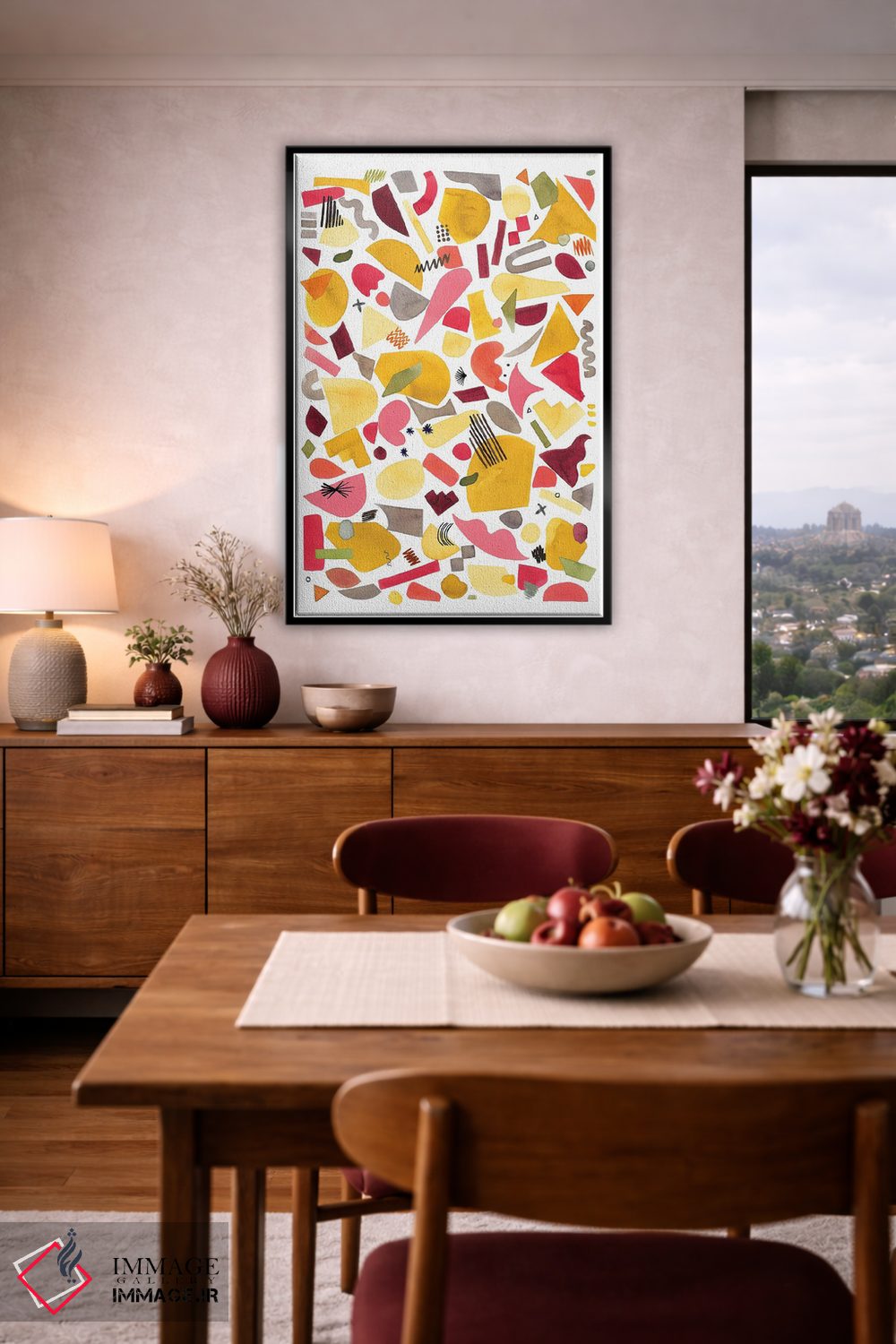 تابلو انتزاعی قطعات هندسی قرمز و زرد اثر نینولا دیزاین - D4B