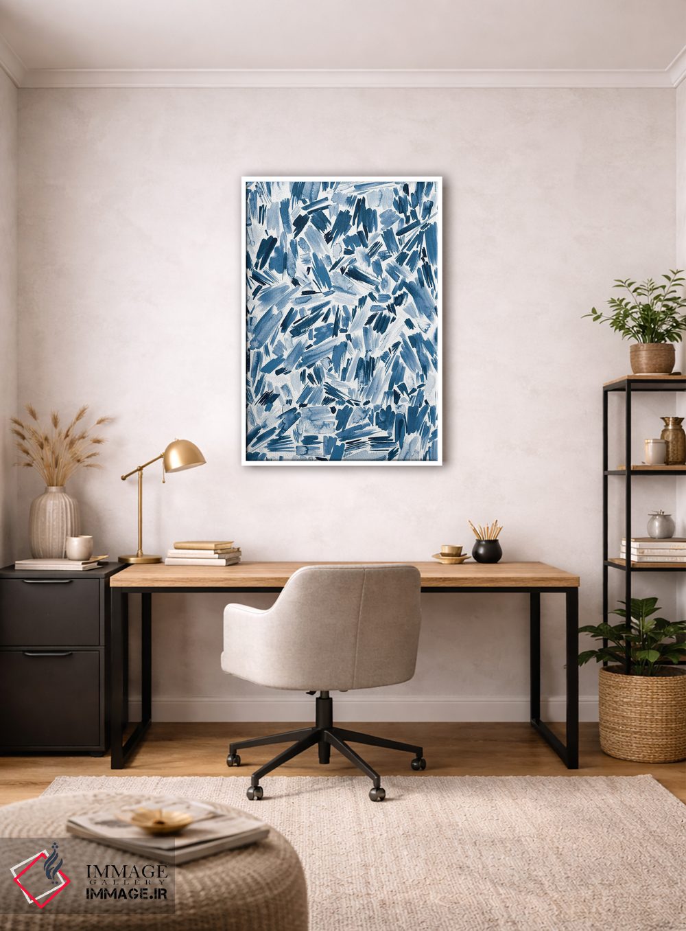 تابلو انتزاعی ضربه قلم های انتزاعی آبرنگی نیلی اثر نینولا دیزاین - D4W