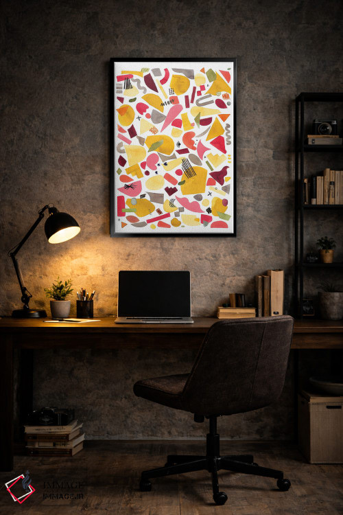 تابلو انتزاعی قطعات هندسی قرمز و زرد اثر نینولا دیزاین - D6B