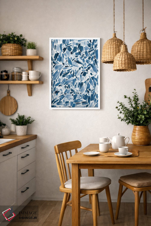 تابلو انتزاعی ضربه قلم های انتزاعی آبرنگی نیلی اثر نینولا دیزاین - D3W