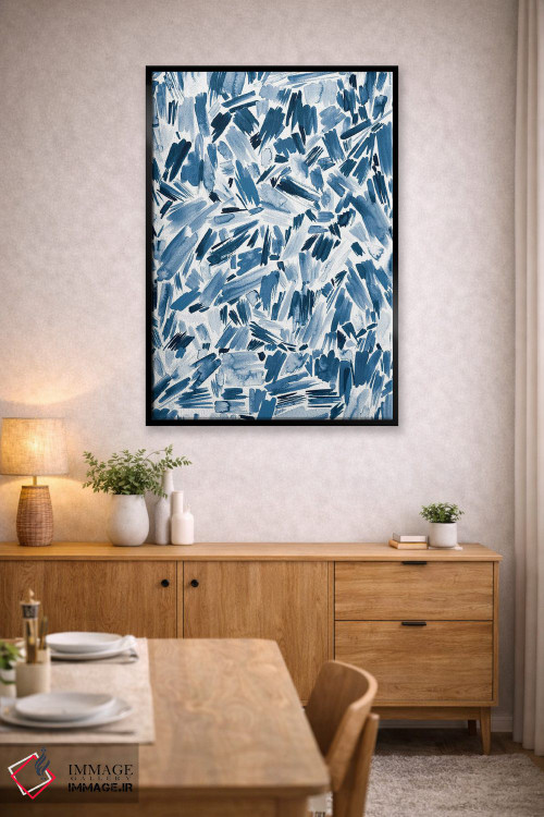 تابلو انتزاعی ضربه قلم های انتزاعی آبرنگی نیلی اثر نینولا دیزاین - D6B