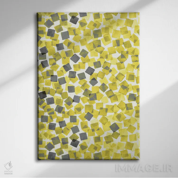 تابلو انتزاعی کاغذ رنگی زرد درخشان اثر نینولا دیزاین - نمای روبهرو روی دیوار